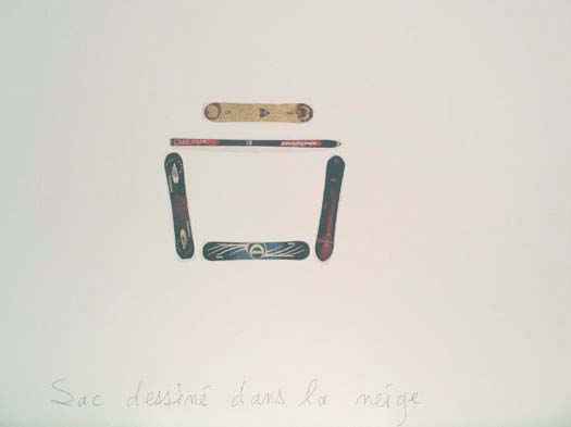 Claude Closky, ‘Sac dessiné dans la neige [Bag Draw in the Snow] (4)’, 1998, blue ballpoint pen and collage on paper, 51 x 70 cm.